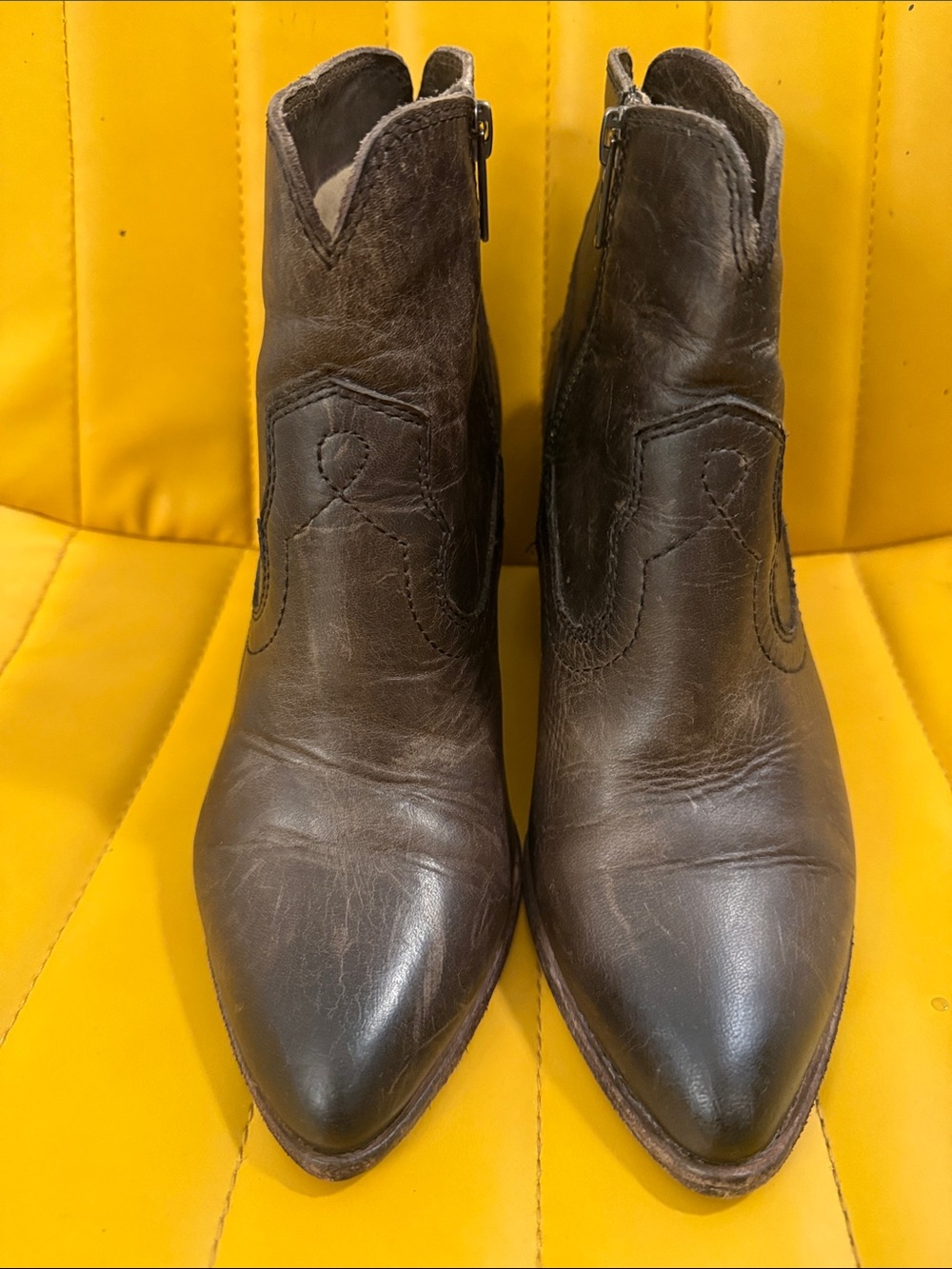 FRYE- Dark Brown Leather Western Zip Ankle Boots